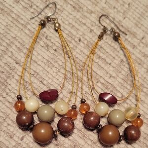 Elegant Multi-Color Beaded Eire Elongated Layer Loop Earrings Vintage